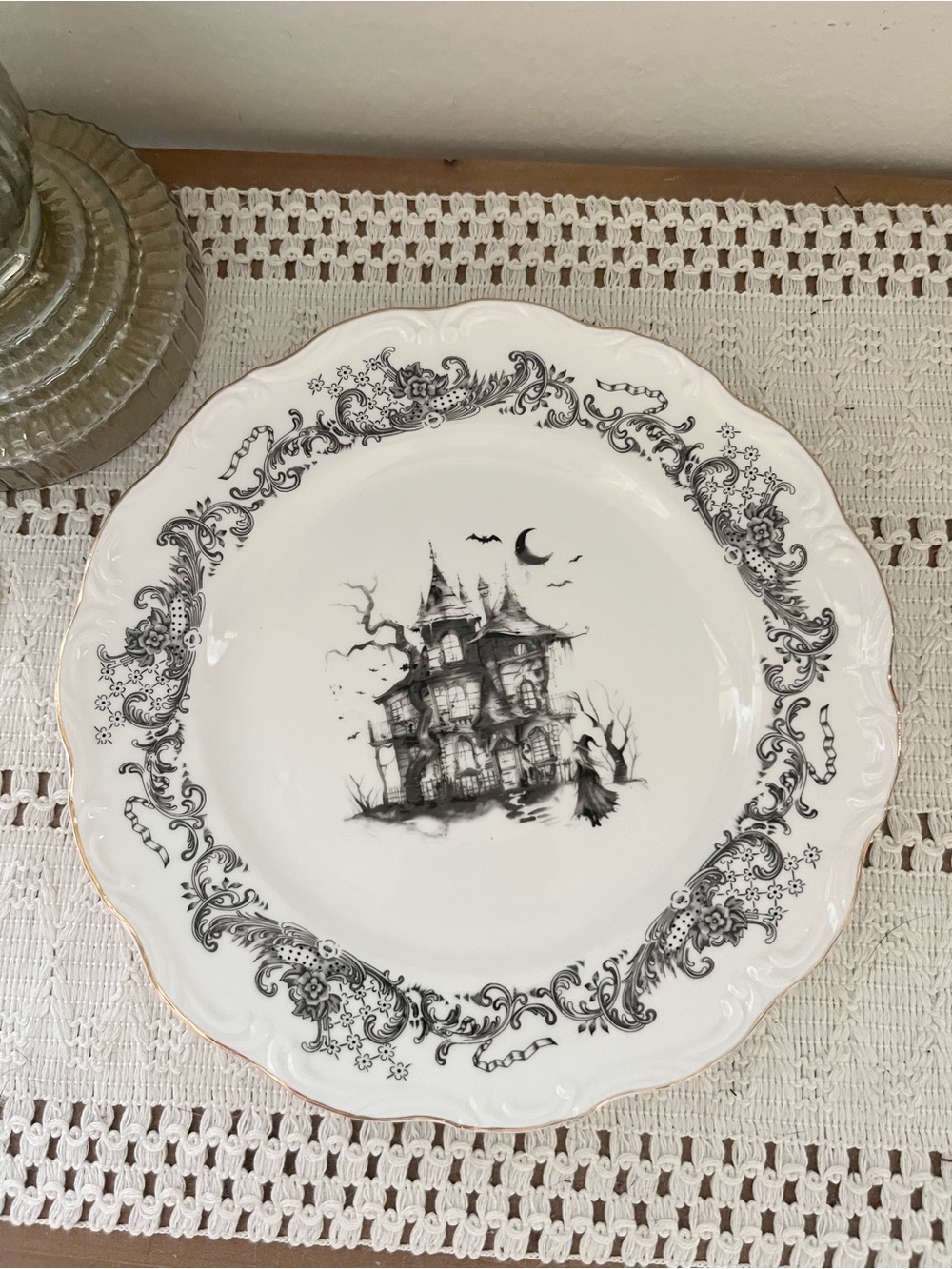Haunted Manor Decorative Salad Plate - Black and White